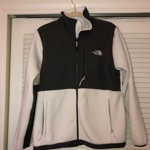 White and grey north face jacket